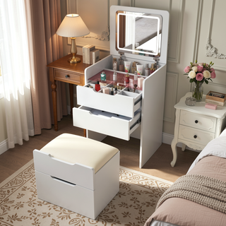 Sunvega 3 in 1 Vanity Desk with Flip Top Mirror and Glass Desktop for Bedroom