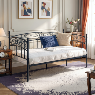 Sunvega Twin Size Victorian Style Metal Daybed Frame with Trundle Set for Guest Room