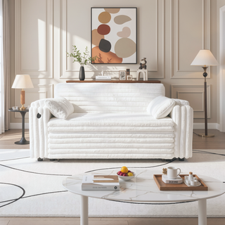 Sunvega Light Grey Corduroy Sofa Bed with Pull Out Bed and USB Charging