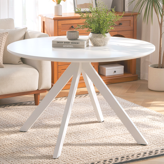 Sunvega 47.2 Inch Solid Wood Round Dining Table with X-Shaped Pedestal Base for 4-6 People