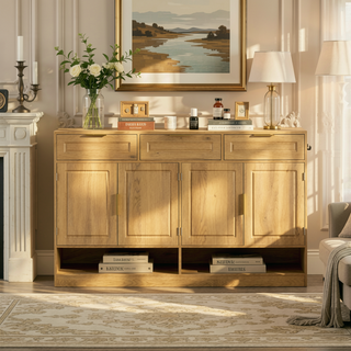 Sunvega 59.1-Inch Farmhouse Sideboard with 3 Drawers and 4 Doors for Ample Storage