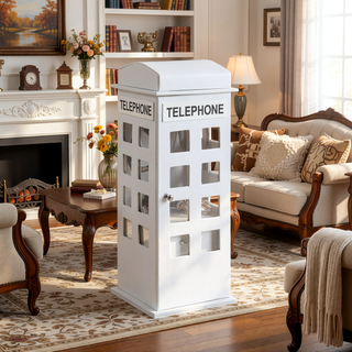 Sunvega British Telephone Design Leather Jewelry Box with 8 Acrylic Windowpanes