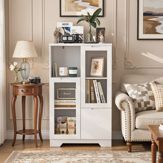 Sunvega Green MDF Cabinet with Glass Doors and Drawer for Bedroom Living Room