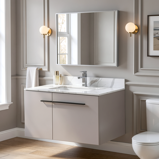 Sunvega Sintered Stone Vanity Top with Ceramic Sink and Backsplash for Bathroom