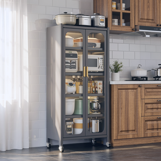 Sunvega 6 Tier Metal Kitchen Pantry Storage Cabinet with Transparent Door and Wheels