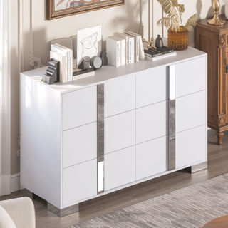 Sunvega Elegant Gray Nightstand with 2 Drawers and Metal Foot for Bedroom