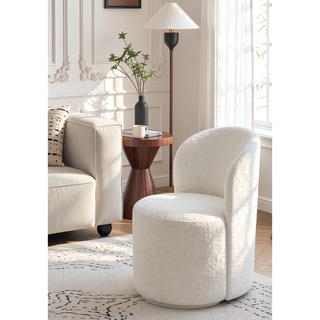 Sunvega Hollis Beige Boucle Swivel Side Chair Set with Full Foam Seat