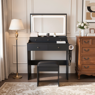 Sunvega Modern Makeup Vanity Desk with Adjustable Lighting and Power Outlet