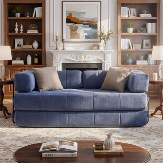Sunvega High Quality Corduroy Folding Sofa Bed with 2 Pillows and Foam Spring Mattress