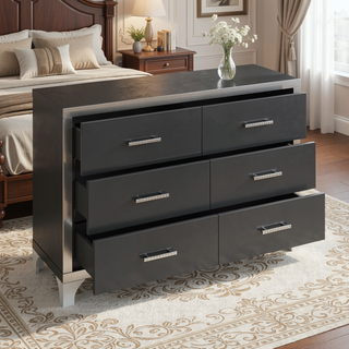 Sunvega High Gloss Dresser with 6 Drawers and Metal Handle for Bedroom Living Room