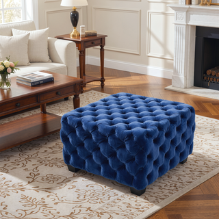 Sunvega Modern Glam Velvet Ottoman with Button-Tufted Diamond Stitching