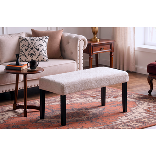 Sunvega Modern Upholstered Dining Bench with Soft Fabric Seat and Tapered Black Wood Legs