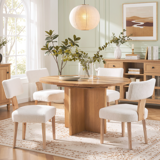 Sunvega Extendable Solid Wood Dining Table with Oak Veneer and Gear Slide Rail