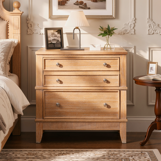 Sunvega Hazel 3-Drawer Nightstand with Felt Lined Drawers and Pewter Hardware