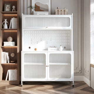 Sunvega Modern Kitchen Pantry Cabinet with Glass Doors and Adjustable Shelves for Living Room