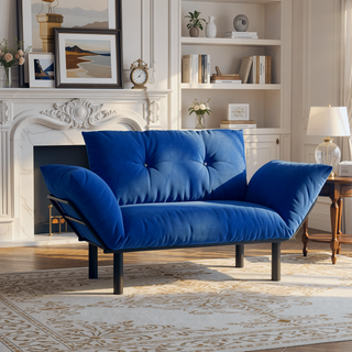 Sunvega Blue Small Space Saver Love Seat Couch with Arms for Living Room