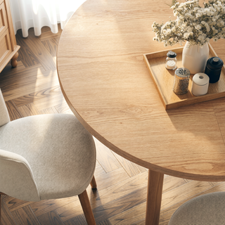 Sunvega Extendable Solid Wood Dining Table with Oak Veneer and Gear Slide Rail