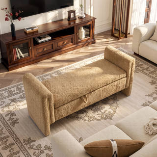Sunvega Modern Teddy Upholstered Storage Bench with Arms for Living Room Bedroom