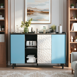 Sunvega Black and Red Modern Sideboard Buffet Cabinet with 2 Drawers