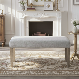 Sunvega Light Gray Fabric Dining Bench with Rubberwood Frame for 2 Seating