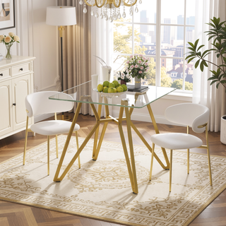 Sunvega Modern Glass Dining Table with Metal Legs for Kitchen Living Room Office