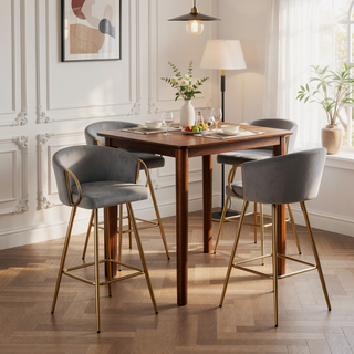 Sunvega 26 Inch Set of 2 Velvet Bar Stools with Chrome Footrest and Golden Leg
