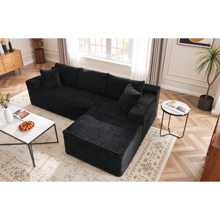 Sunvega Plush L-Shaped Cloud Sectional Sofa with Corduroy Fabric for Living Room
