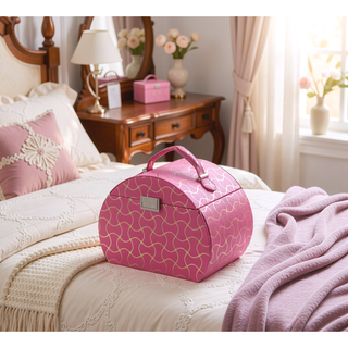 Sunvega Hot Pink Jewelry Organizer Case with Mirror and Multiple Drawers
