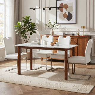 Sunvega Set of 4 White Thickened PU Dining Chairs with Ergonomic Design and Non-Slip Feet