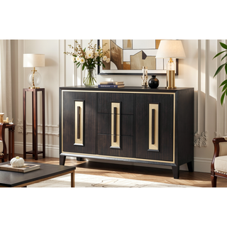 Sunvega Modern Espresso Nightstand with Gold Accent Trim and Felt-lined Drawer