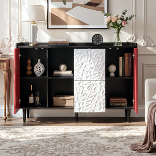 Sunvega Black and Red Modern Sideboard Buffet Cabinet with 2 Drawers