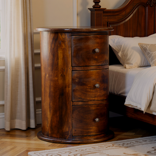 Sunvega Solid Mango Wood Chestnut Finish Three-Drawer Drum Chest Table