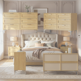 Sunvega 6 Drawer Wood Dresser with Polished Silver Legs and Light Oak Veneer