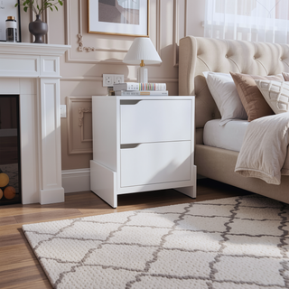 Sunvega Classic White Nightstand with Spacious Drawer and Open Shelf for Bedroom