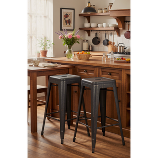 Sunvega Industrial Modern Stackable ABS Metal Bar Stools Without Back Set of 2