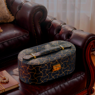 Sunvega Leatherette Travel Jewelry Case with Golden Wavy Pattern
