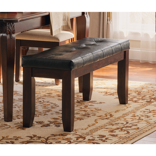 Sunvega Dark Oak Finish Wooden Bench with Faux Leather Upholstered Seat