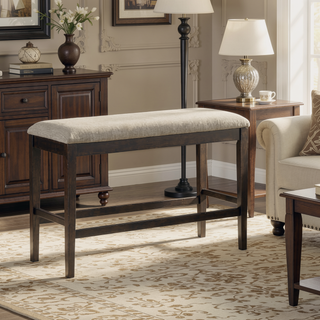 Sunvega Dark Brown Finish Counter Height Bench with Fabric Upholstery