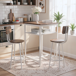 Sunvega Foldable Counter Height Bar Table Set with 2 Stools and Iron Frame