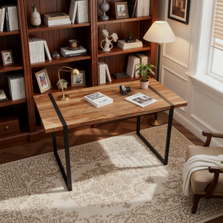 Sunvega Modern Industrial Dining Table with MDF Wood Top and Metal Legs for 4-6 People