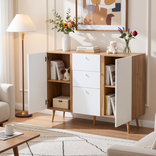 Sunvega Sideboard Buffet Cabinet with 3 Drawers and 2 Doors for Living Room