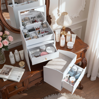 Sunvega White Teen Dream Vanity Desk with Mirror Chair and Storage for Bedroom