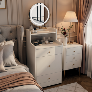 Sunvega 3 in 1 Vanity Desk With Mirror Light Charging Station and 2 Drawers