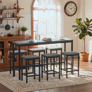 Sunvega Modern Brown Gray Dining Table Set with 3 Stools for Compact Spaces