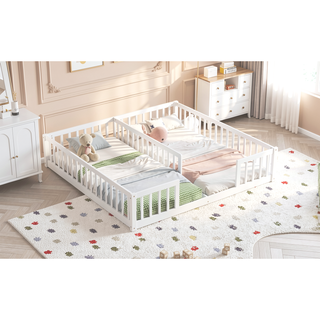 Sunvega Double Twin Floor Bed with Guardrails for Compact Rooms and Limited Space