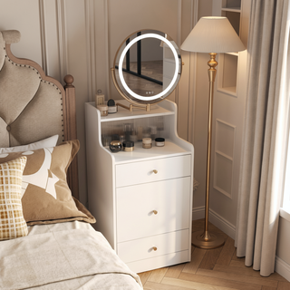 Sunvega 3 in 1 Vanity Desk With Mirror Light Charging Station and 2 Drawers