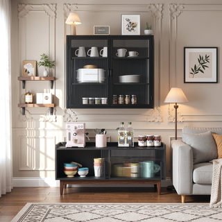 Sunvega Modern Two-Door Wall Cabinet with Three-Tier Storage for Living Room