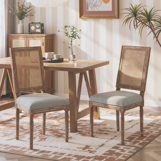 Sunvega French Country Dining Chairs with Upholstered Seats and Weathered Finish