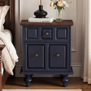 Sunvega Vintage Nightstand with Two Drawers and Roman Column Legs for Bedroom