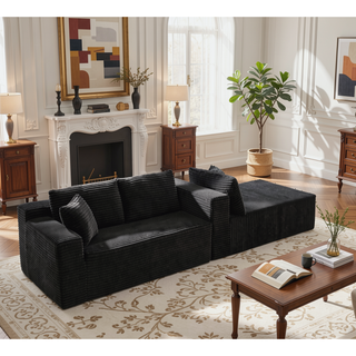 Sunvega Plush L-Shaped Cloud Sectional Sofa with Corduroy Fabric for Living Room